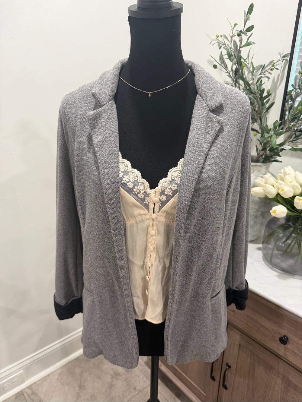 Skies Are Blue Gray Asa Knit Blazer Size M - Picture 2 of 13